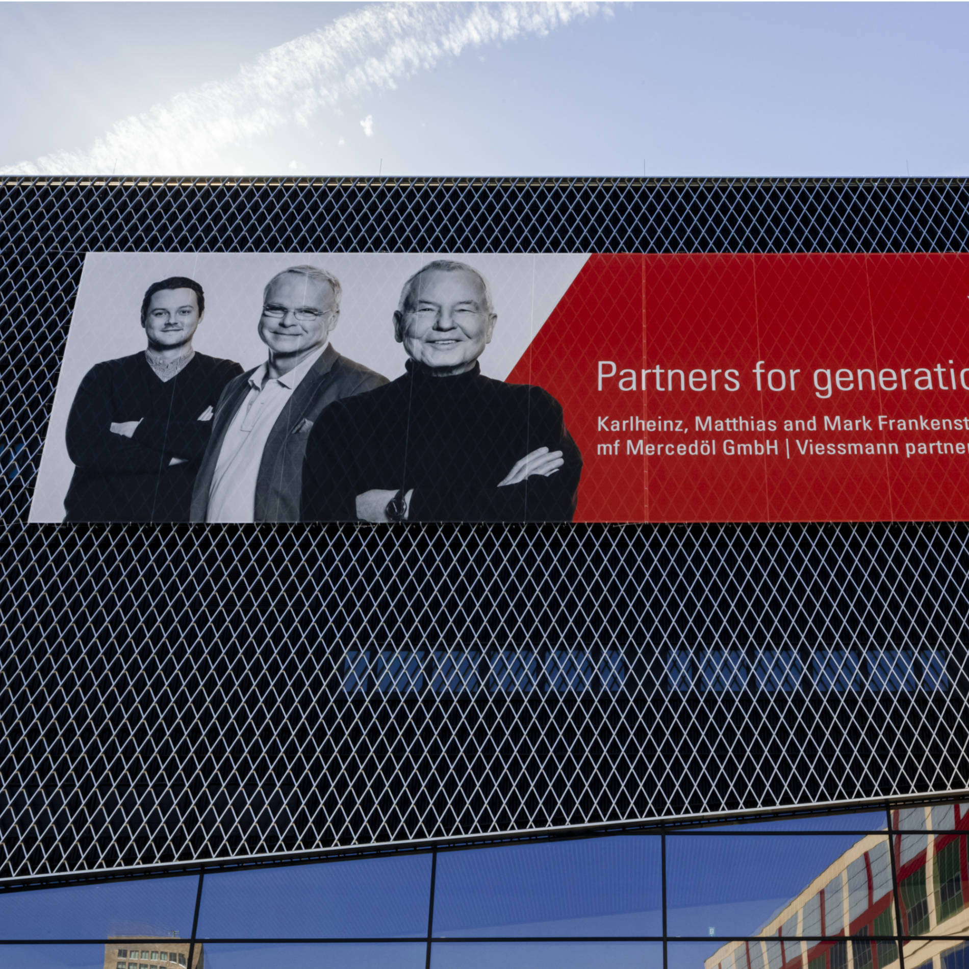 Large-format advertising spaces on a hall at Messe Frankfurt