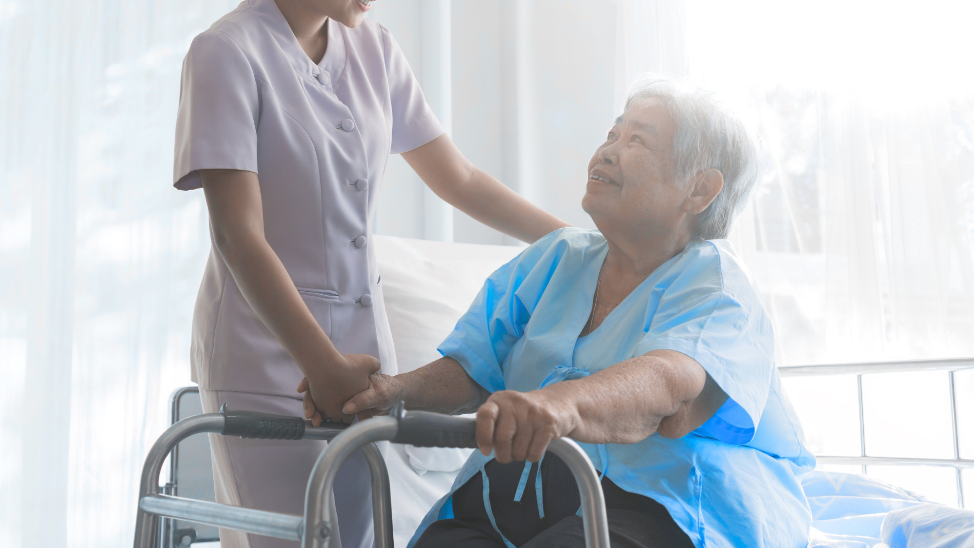 Nurse cares for patient in a care facility