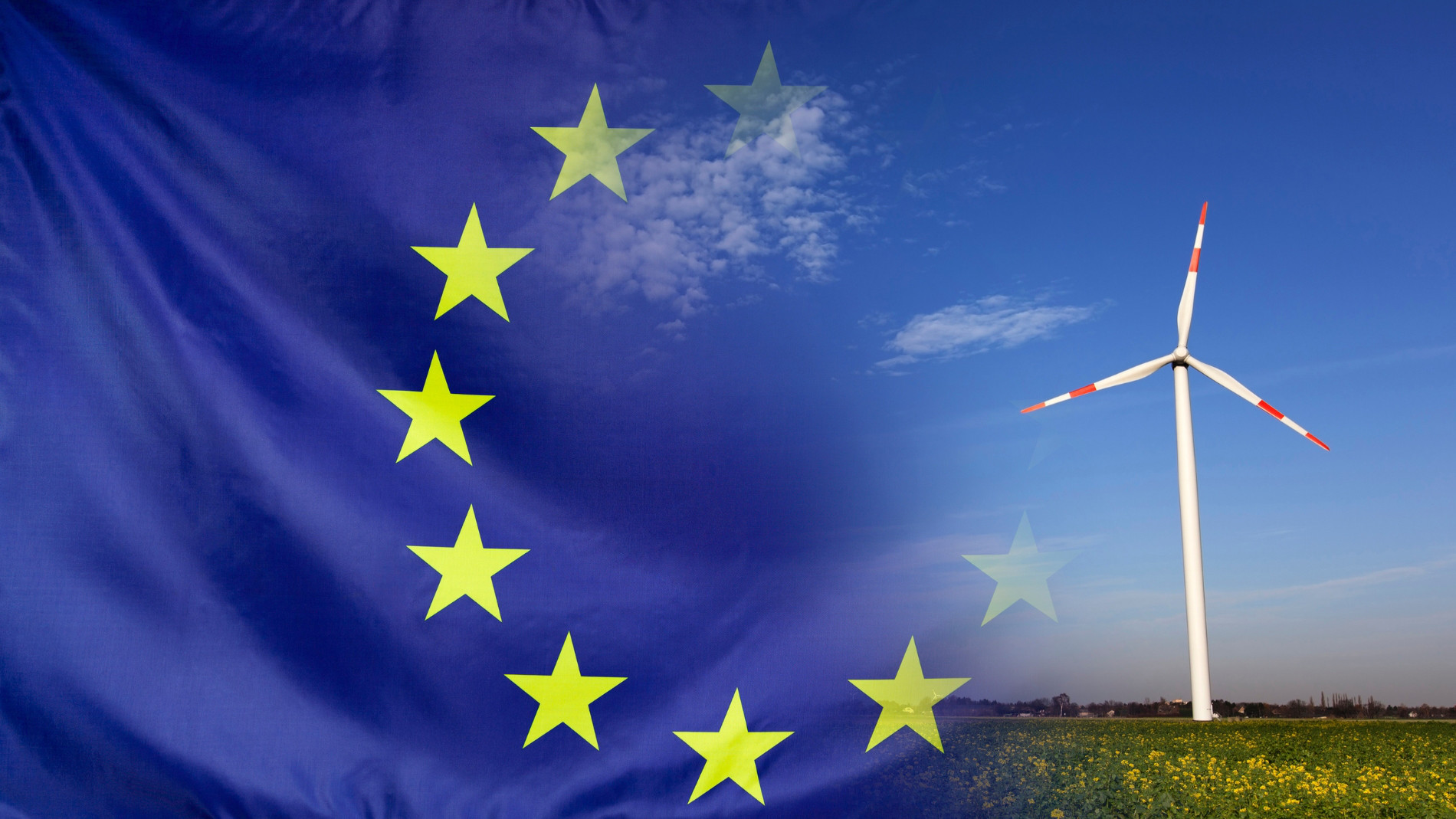 EU flag with wind turbine