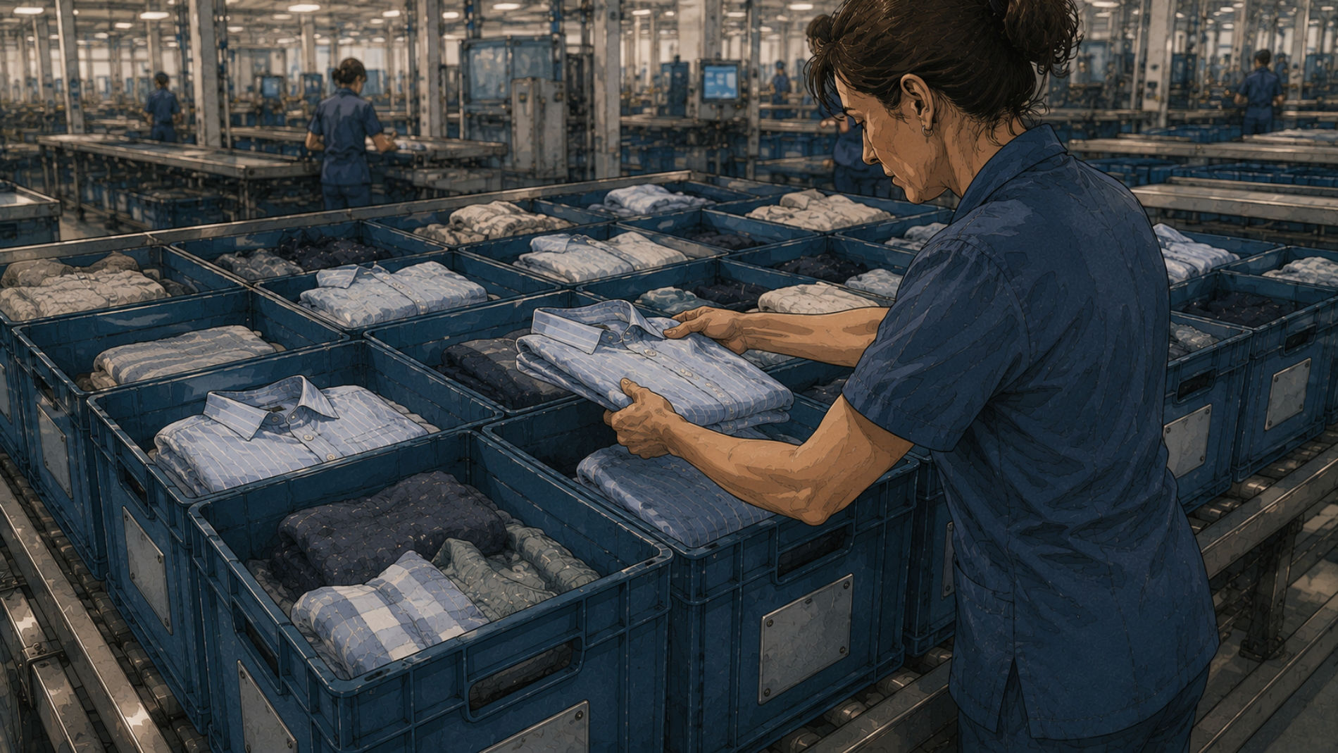 Sorting residents’ laundry in textile service facility