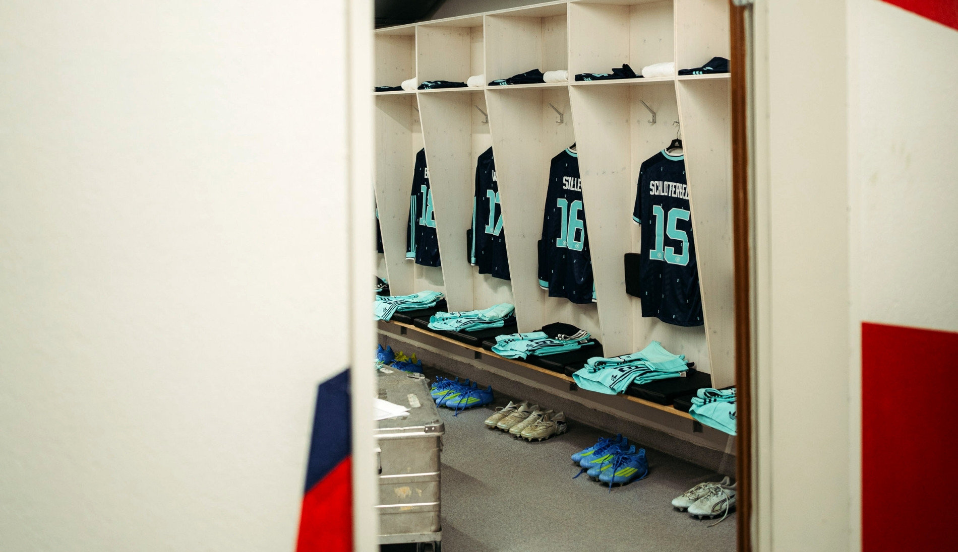 Germany team dressing room with prepared shirts