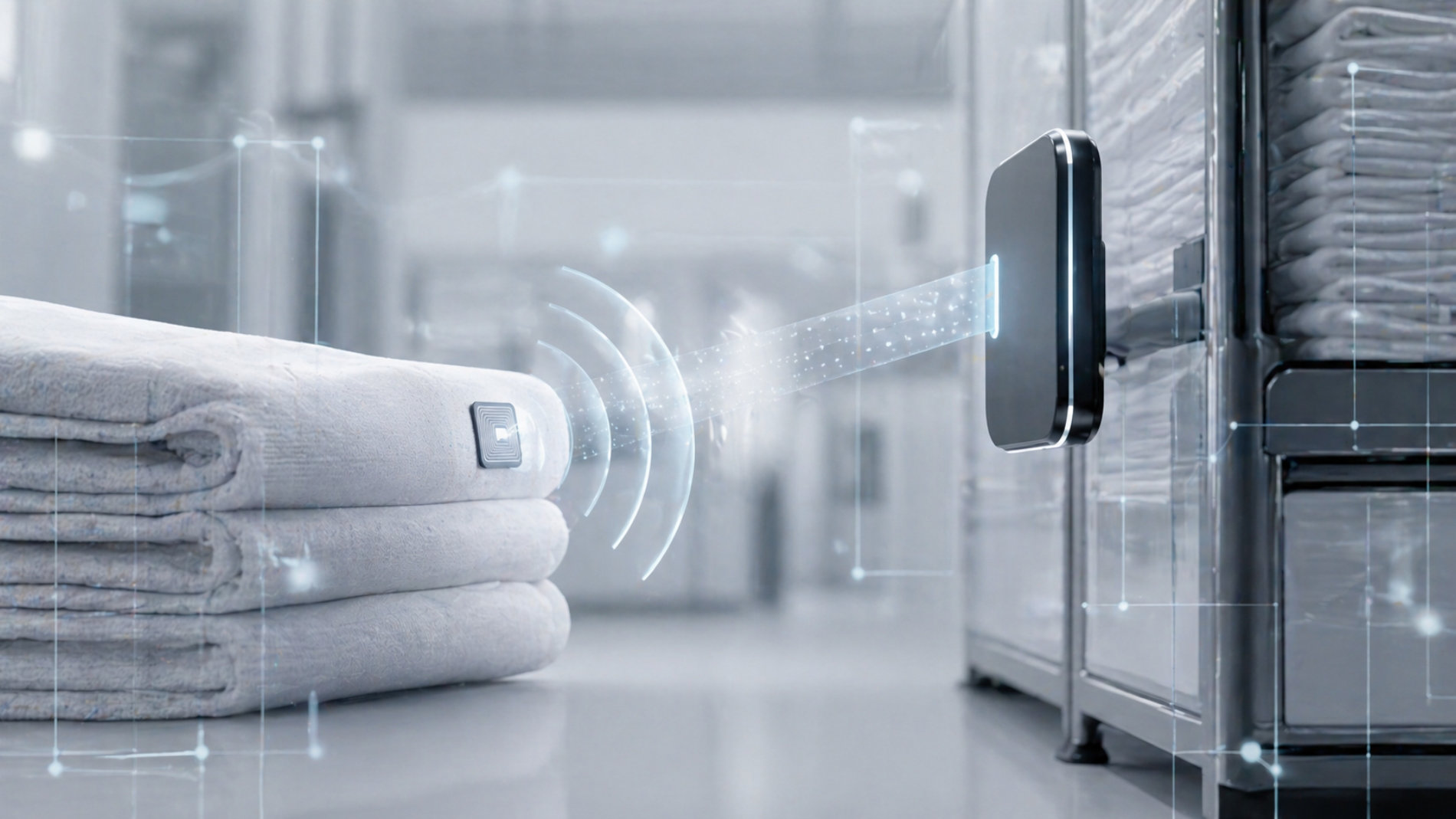 Smart textiles being digitally scanned in storage