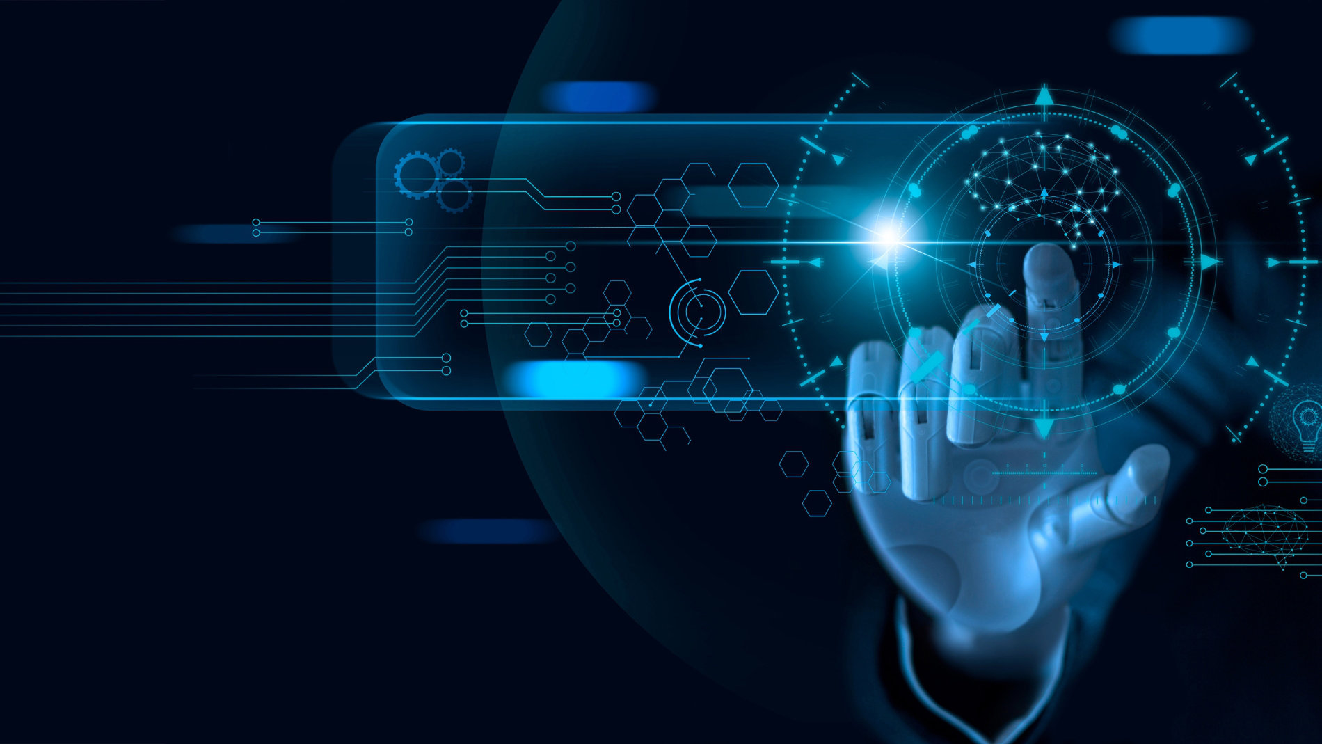 Virtual hand grasps a touch screen